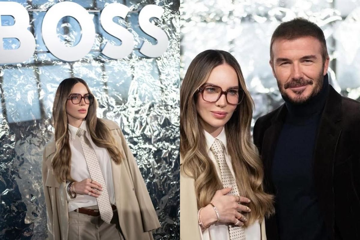 Belinda, Milano Moda Haftası'nda Boss defilesinde David Beckham ile birlikte poz verdi