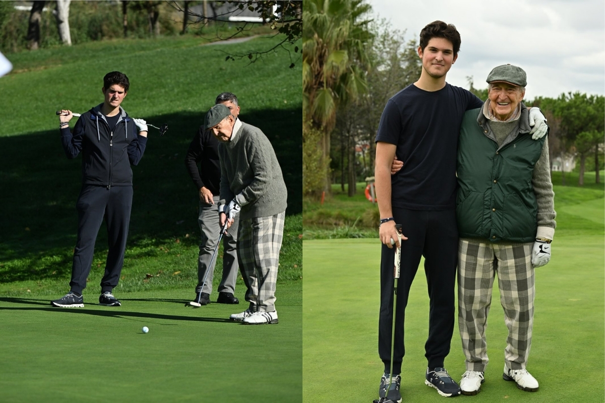 Koç Holding Onursal Başkanı Rahmi Koç torunu Kerim Rahmi Koç ile golf mesaisinde