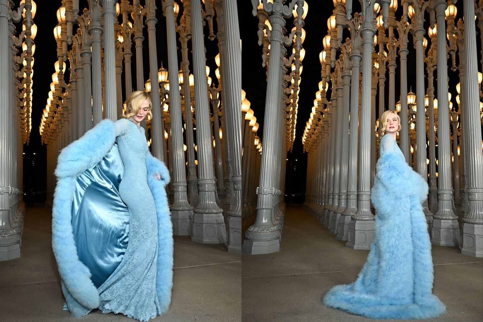 Elle Fanning, Los Angeles'taki galada bebek mavisi elbisesiyle dikkat çekti