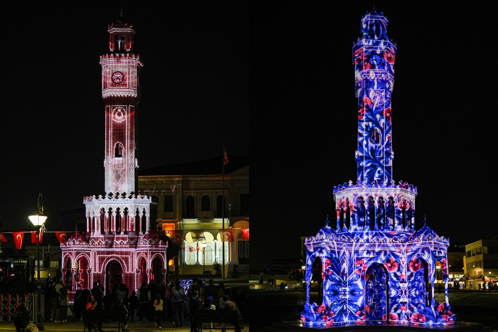 İzmir Kültür Yolu Festivali'nde, Saat Kulesi dijital sanatla ışıklandı