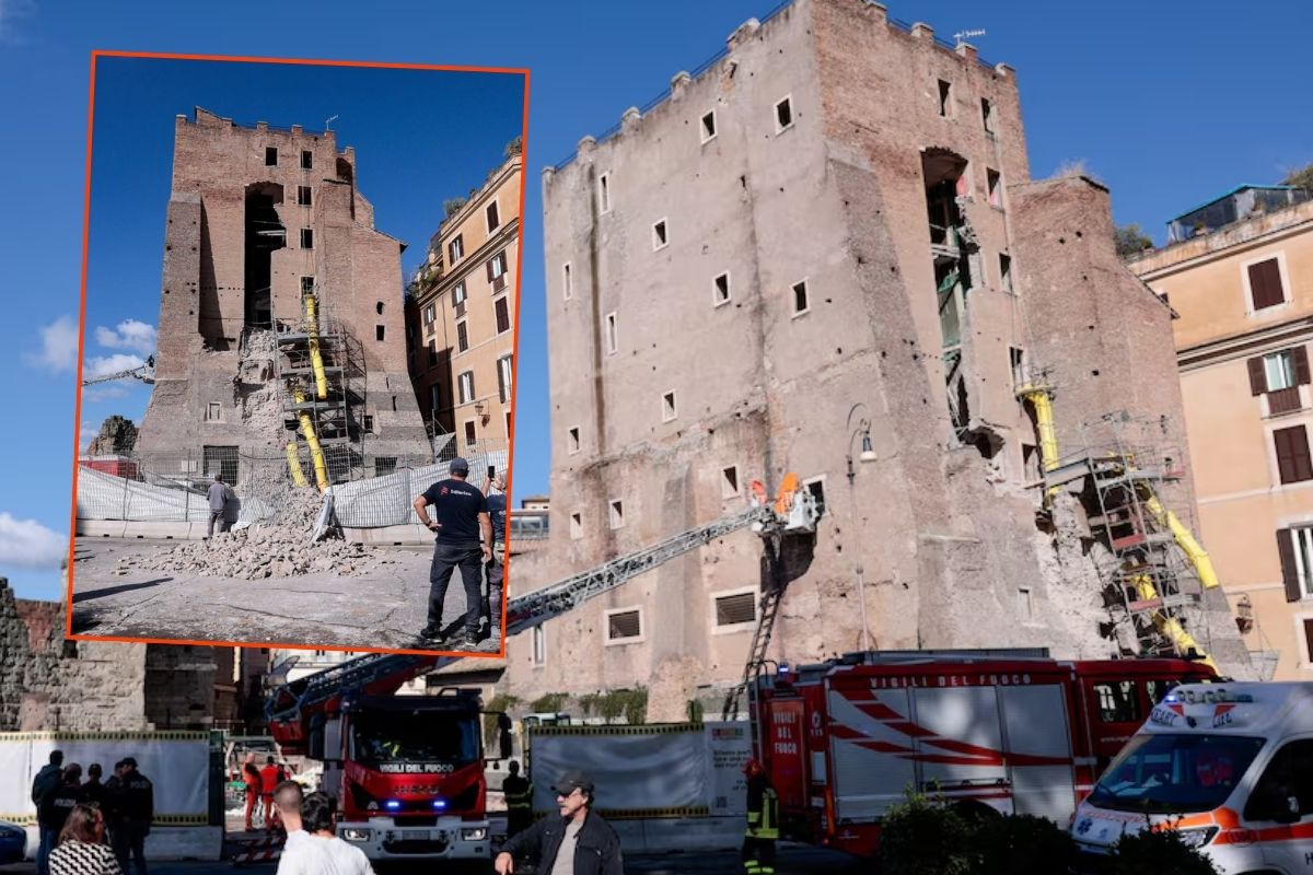 Roma'da Orta Çağ'dan kalma Torre dei Conti kulesinin bir kısmı restorasyon sırasında çöktü