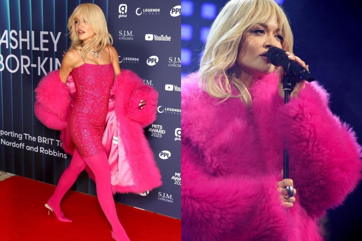 Rita Ora, Londra'daki ödül gecesinde pembe renk stili ile poz verdi