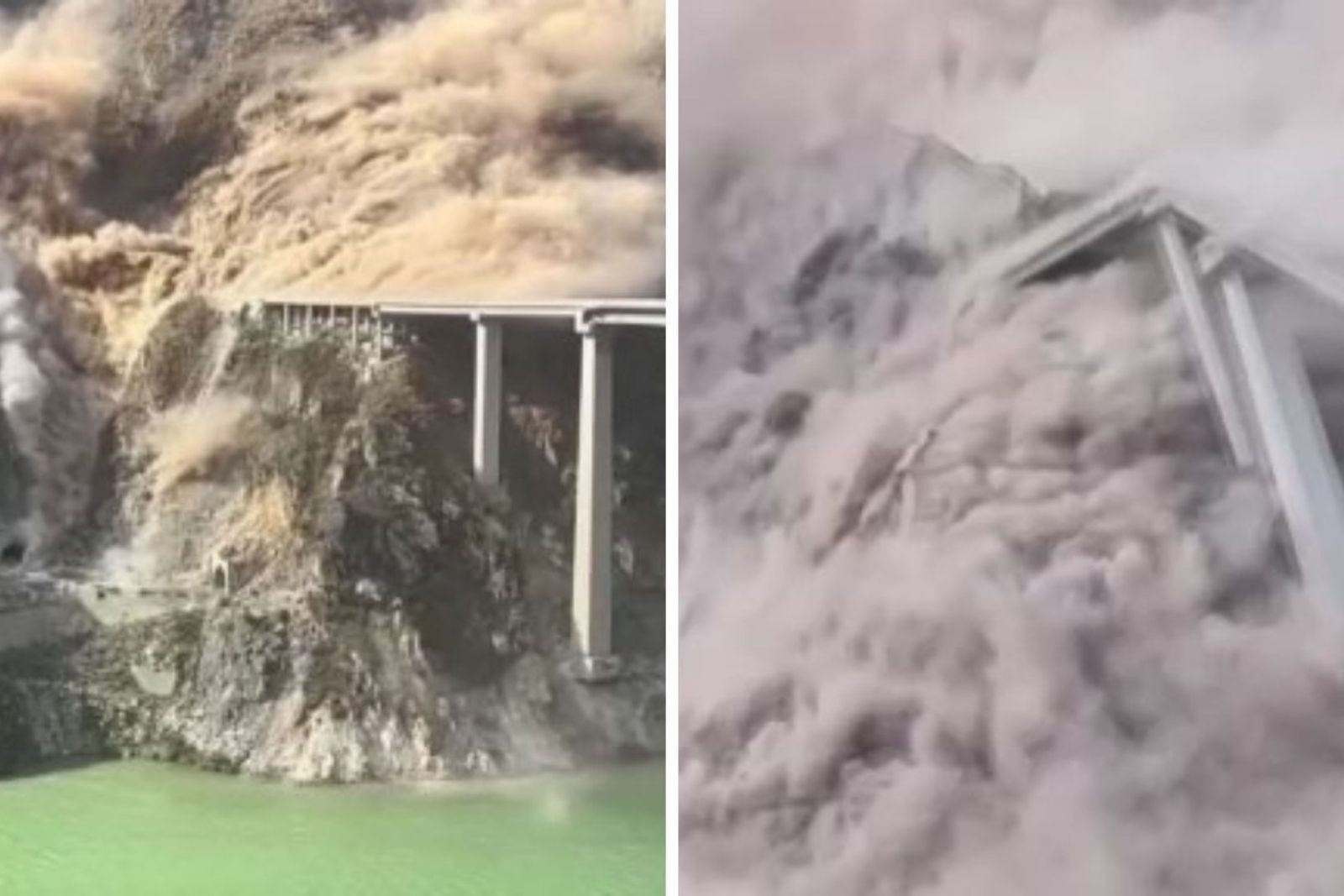 Çin'de yeni açılan 750 metrelik köprünün çökme anı kameralara yansıdı