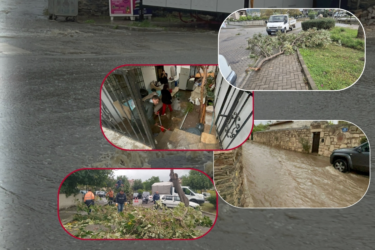 Bodrum’da kanalizasyon hatları taştı, Menteşe’de araçlar yollarda mahsur kaldı, Marmaris’te fırtına yolları kapattı