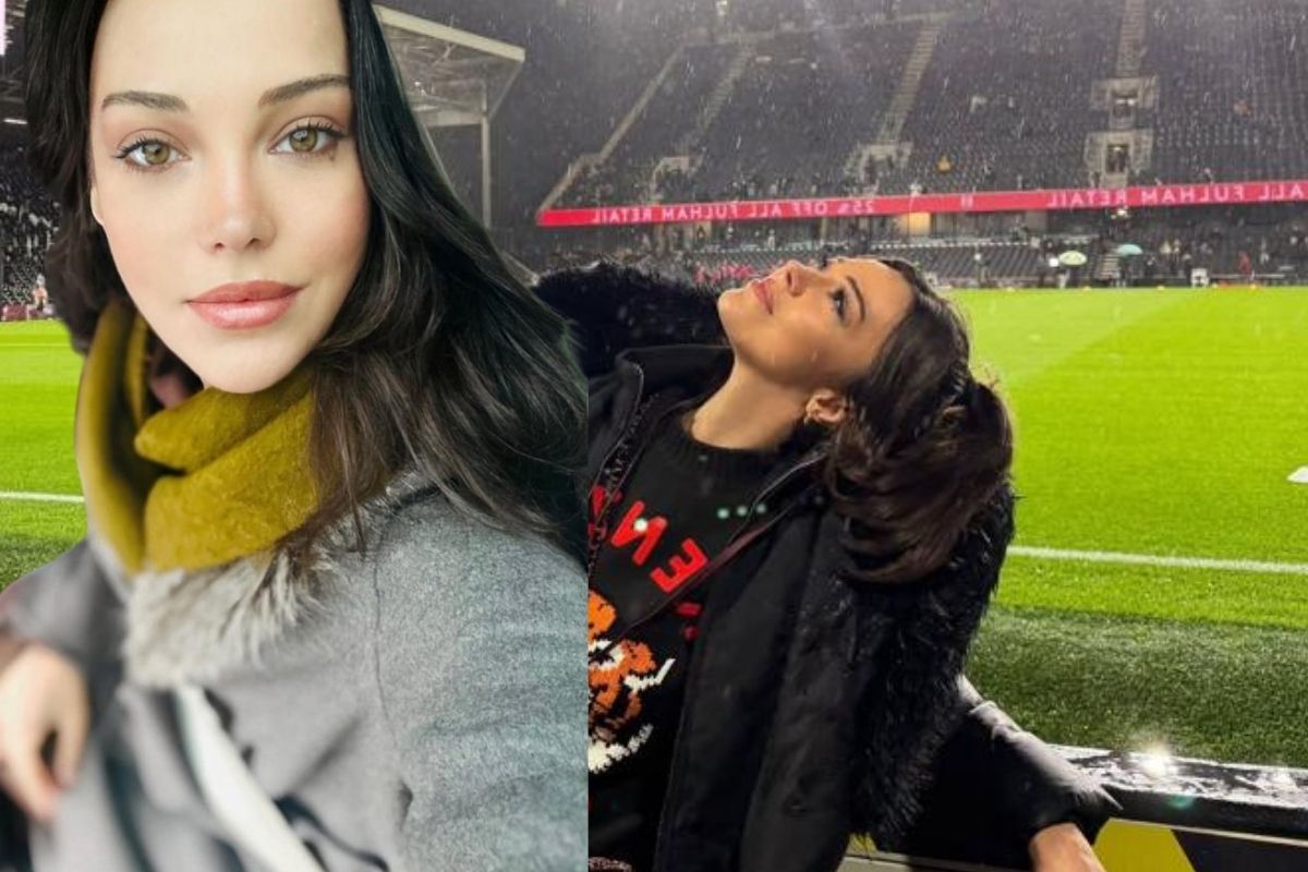 Tuvana Türkay Fulham tribünlerinde VIP kombinesiyle dikkat çekiyor