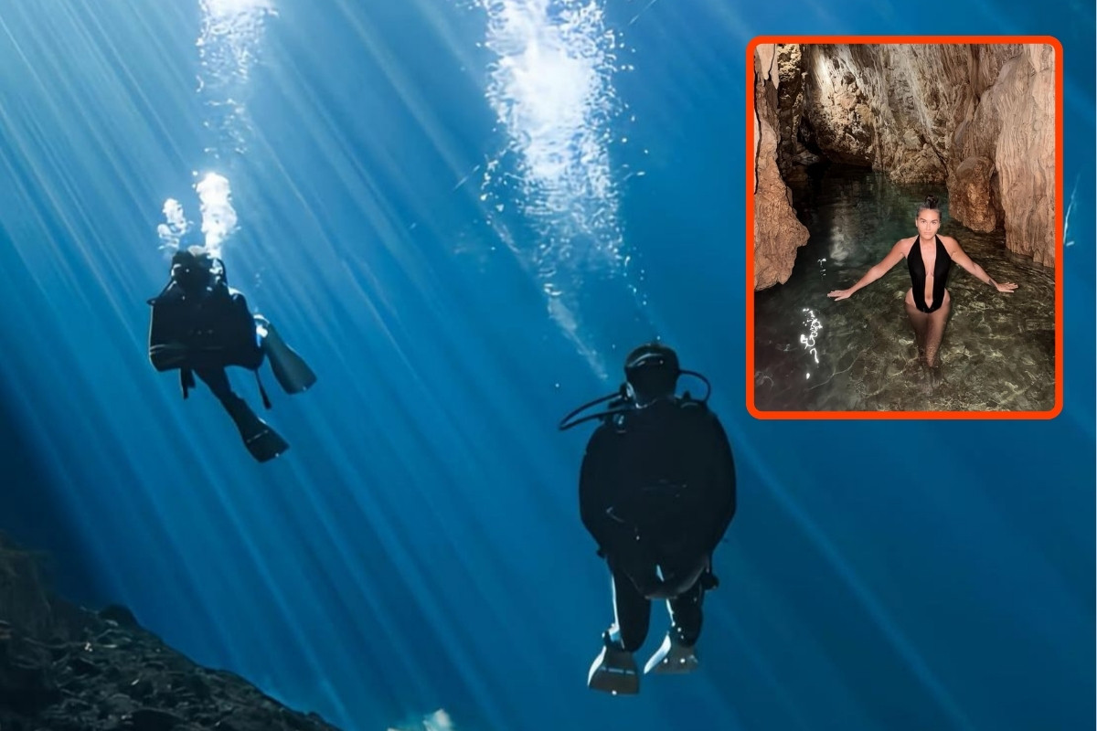 Eda Taşpınar, Los Angeles’tan Meksika’ya uzanan tatilinde Yucatan Yarımadası’ndaki Yeal Utzil su mağaralarında 49 metre derinliğe indi