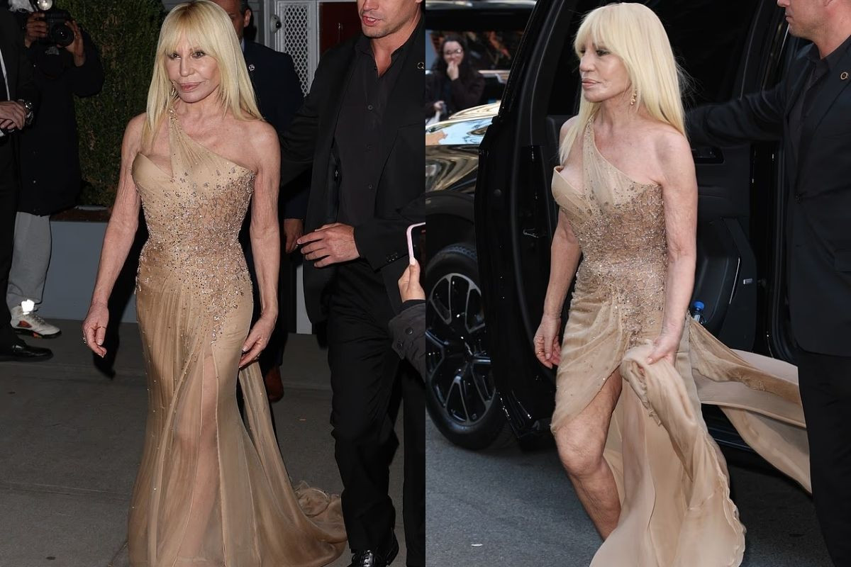 Donatella Versace, altın rengi elbisesiyle Anna Wintour'un partisinde