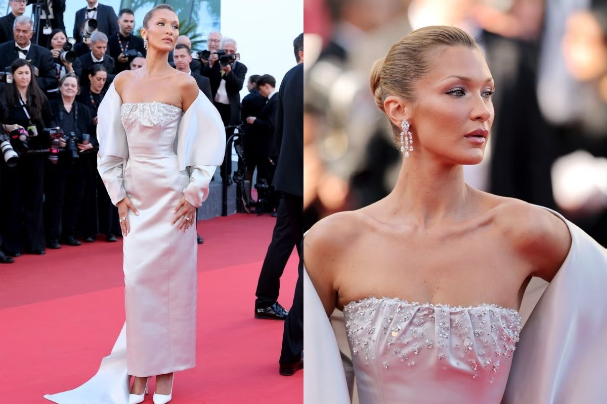 Bella Hadid, Prada saten elbisesiyle kırmızı halıda