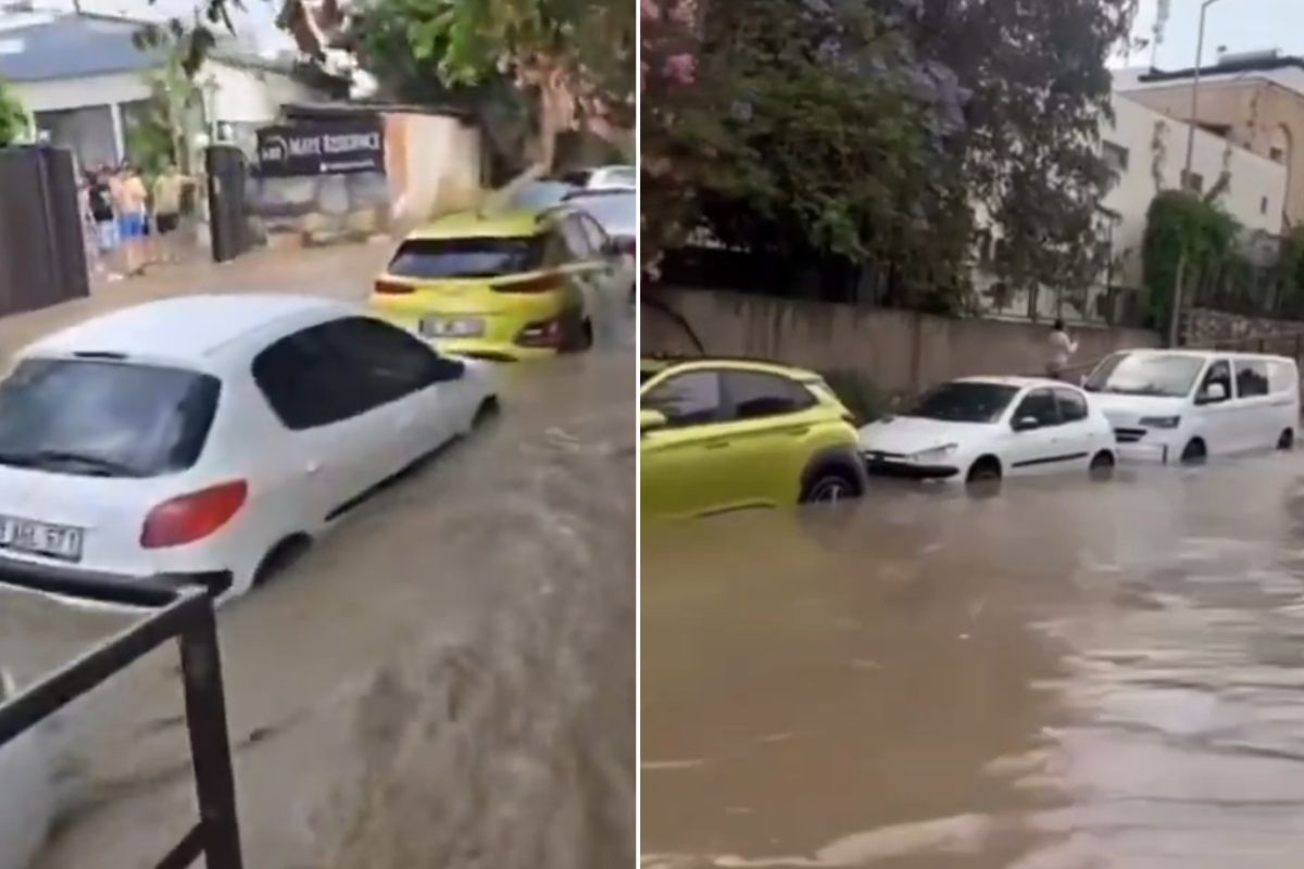 Turizm cenneti Bodrum'da yollar göle döndü, otomobiller su içinde kaldı