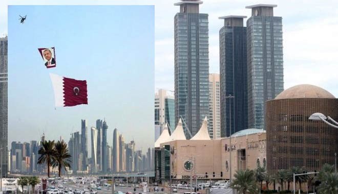 Cumhurbaşkanı Erdoğan’ın posterleri Doha’da helikopter ile dolaştırıldı