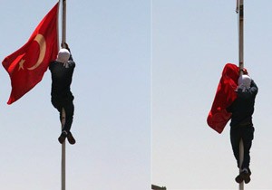 Komutanlığın bahçesindeki Türk Bayrağı'nı indirdiler