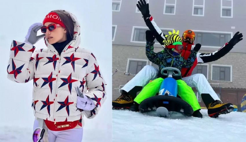 Burak Özçivit ile Fahriye Evcen çocuklarıyla kayak tatilinde