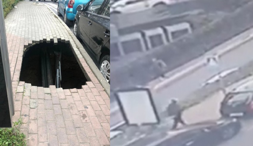 Şişli'de kaldırımda oluşan çukura düşen kadın kurtarıldı